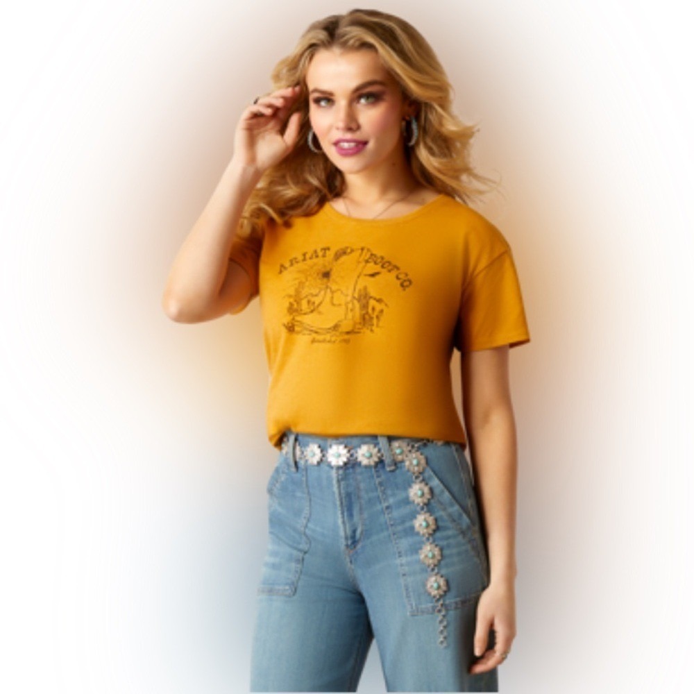Ariat Boot Co Mustard Yellow Western Graphic Tee Women's